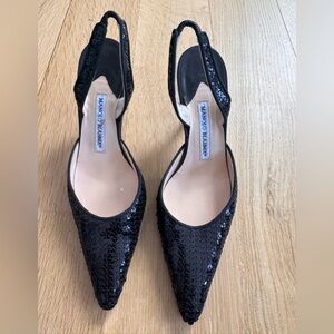 Manolo Blahnik Sparkling Black Slingback Heels